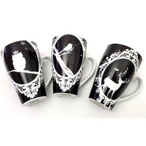 Rosanna Woodland Cameo Mugs (Set of 3) 10 oz Each Gothic Porcelain Mug